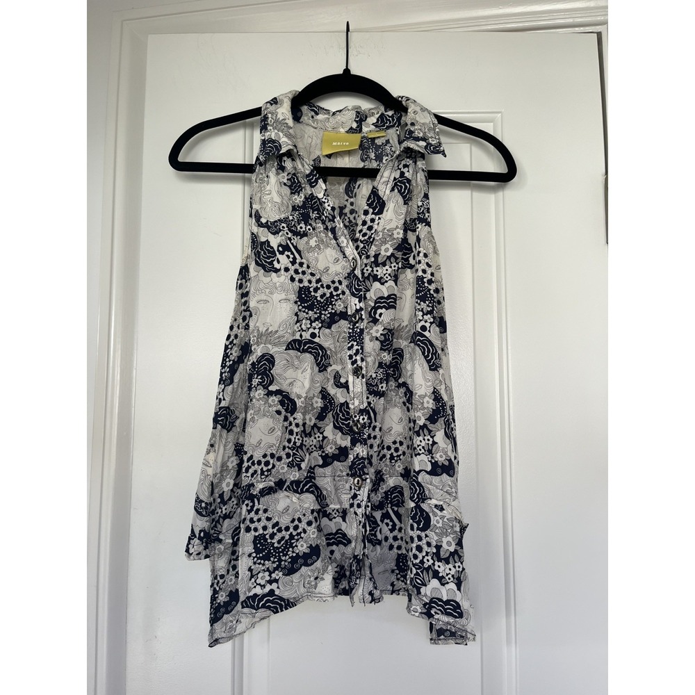 Maeve by Anthropologie Size 4 Medusa Sleeveless Button Down Tank Top Blue Floral